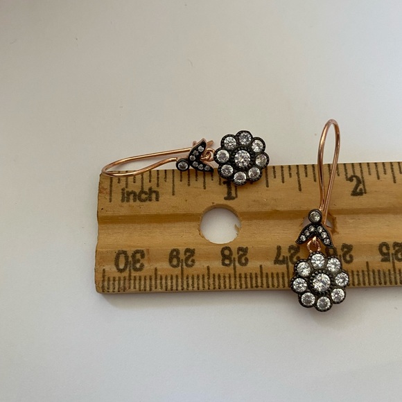 925 Silver round cz stones halo french wire earrings - Picture 2 of 3